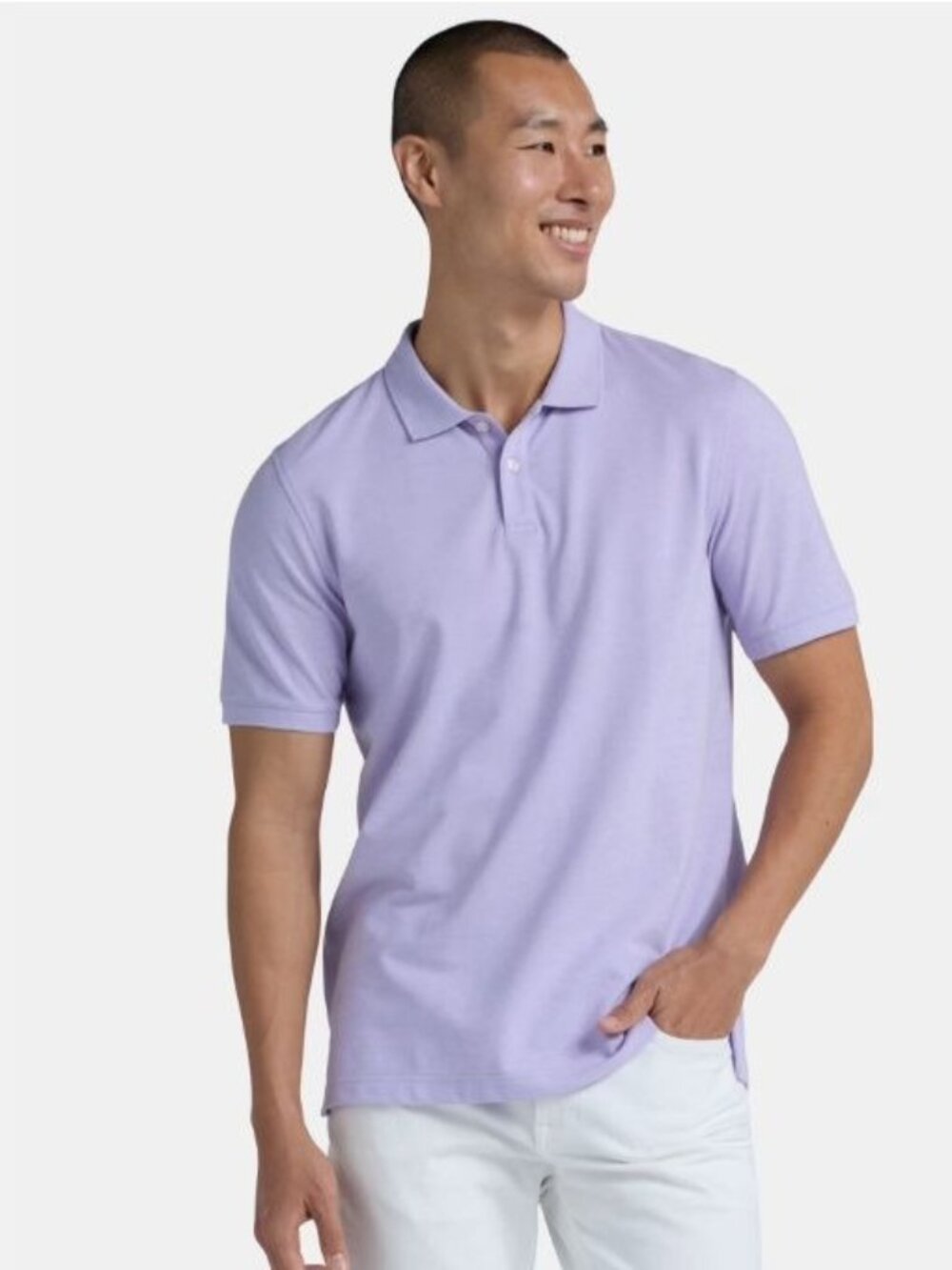 George Mens Pique Polo Shirt Buttoned Collar Purple Cloud Heather Size Medium